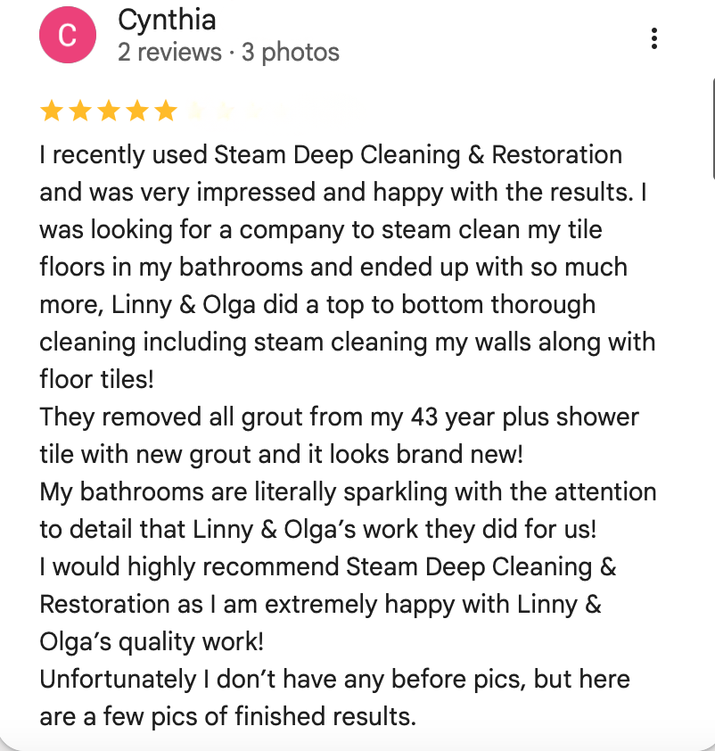 Five-star review from Cynthia